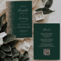 Modern Päron Glitter Smaragdgrön QR-kod Bröllop
