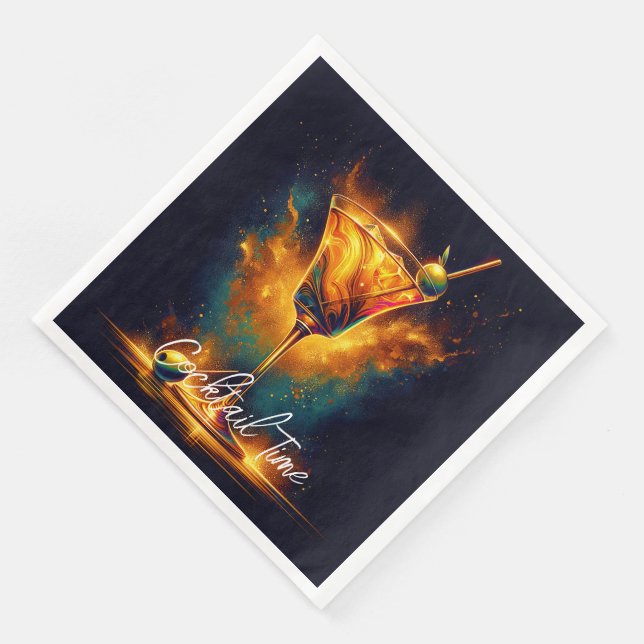 Modern Party Time Neon-Personlig Pappersservett (Hörn)