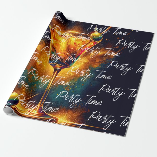 Modern Party Time Neon-Personlig Presentpapper (Utrullad)