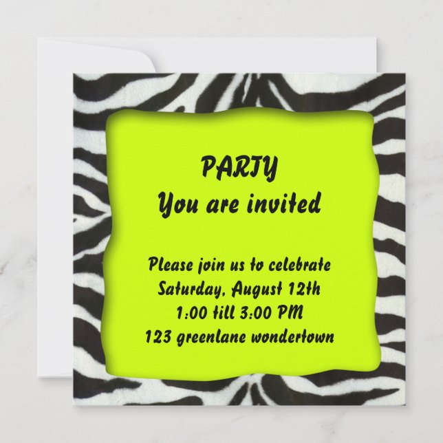 Modern partyinbjudan för sebra inbjudningar (Framsida)