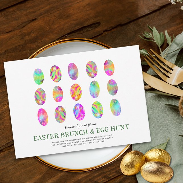Modern Påskäggsjakt Brunch Färgrik Akvarell Inbjudningar (Modern Easter egg hunt spring brunch colorful easter egg art elegant garden party invitation)