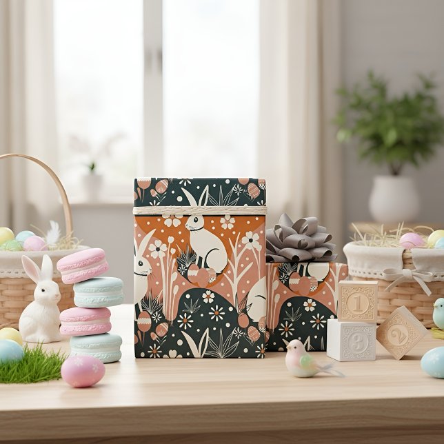Modern Påskhare Presentpapper (Cute Easter bunny gift wrap with spring florals for festive baskets and treats.)