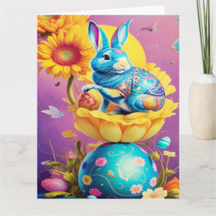 Modern påskharen blommig konst kort
