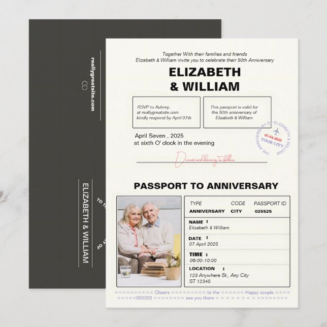 Modern pass 50-årsdag inbjudningar (Fram/baksida)