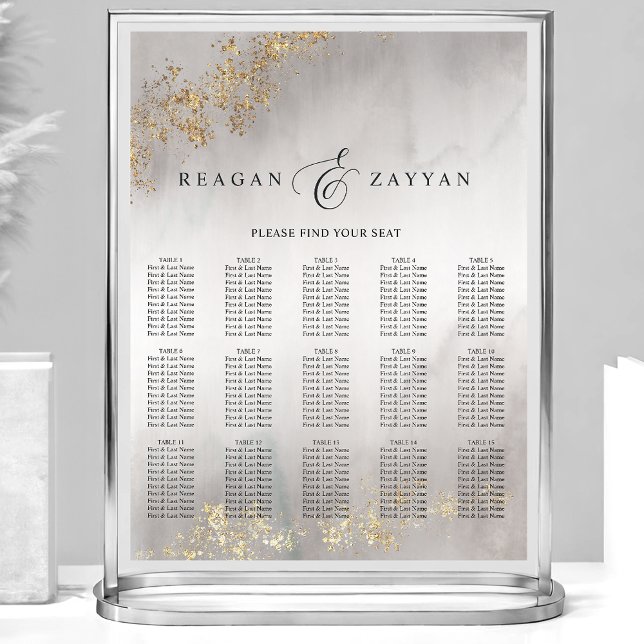 Modern passagerarlista Luxe Guld Flecks Grått Bröl Poster (Skapare uppladdad)