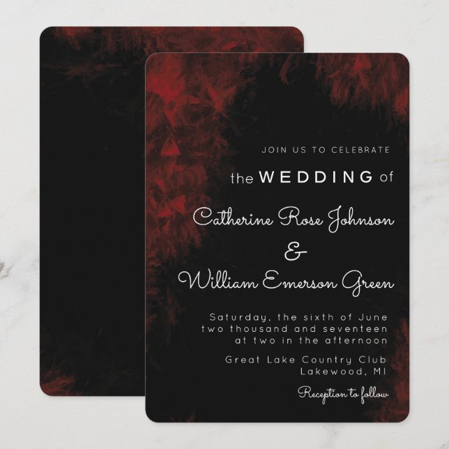 Modern passionerad Red 'n Black Wedding bjudande Inbjudningar (Fram/baksida)