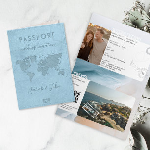 Modern Passport Beach Destinationsbröllop QR-kod Inbjudan