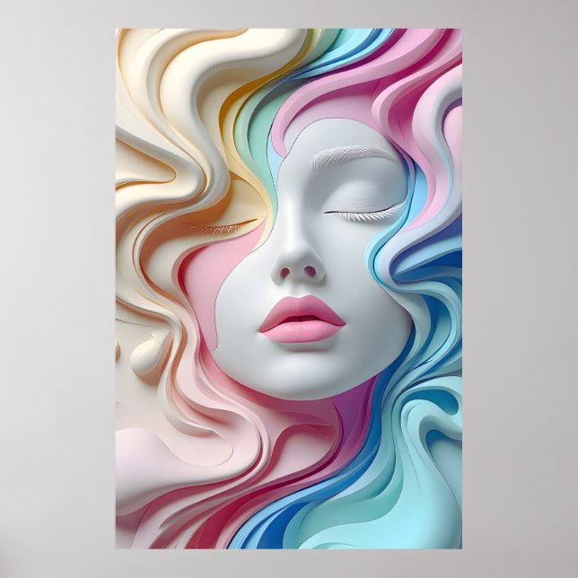 Modern Pastel Abstract 3D Face Art Poster (Framsidan)