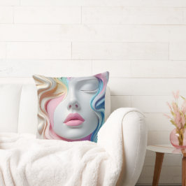 Modern Pastel Abstract 3D Face Art Throw Pillow Kudde