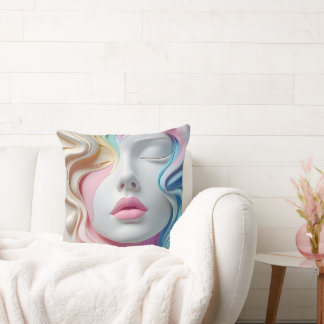 Modern Pastel Abstract 3D Face Art Throw Pillow Kudde