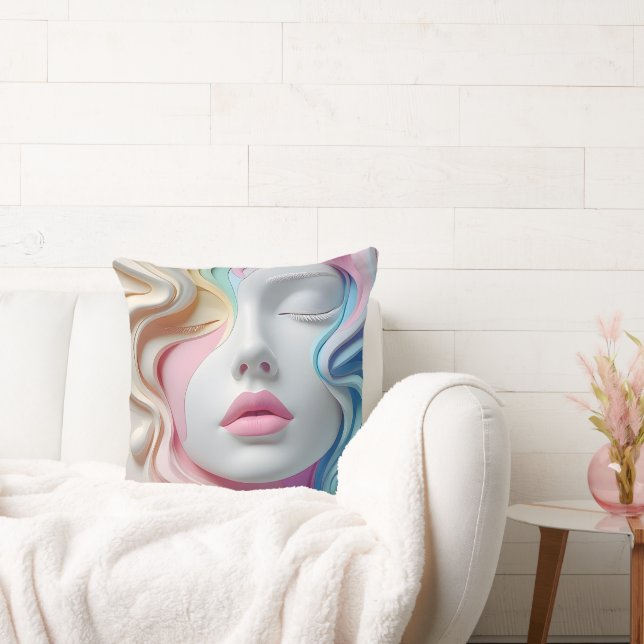 Modern Pastel Abstract 3D Face Art Throw Pillow Kudde (Soffa)
