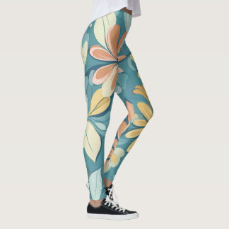 Modern Pastel abstrakt blommor blå gult beige Leggings