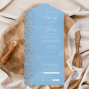 Modern Pastel Baby blue Silver Glitter Bröllop