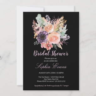 Modern Pastel Blommigt Bouquet Black Möhippa Inbjudningar
