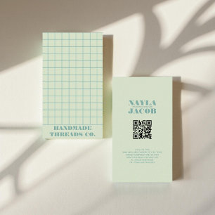 Modern Pastel Blue Checkated Mönster QR-kod Visitkort