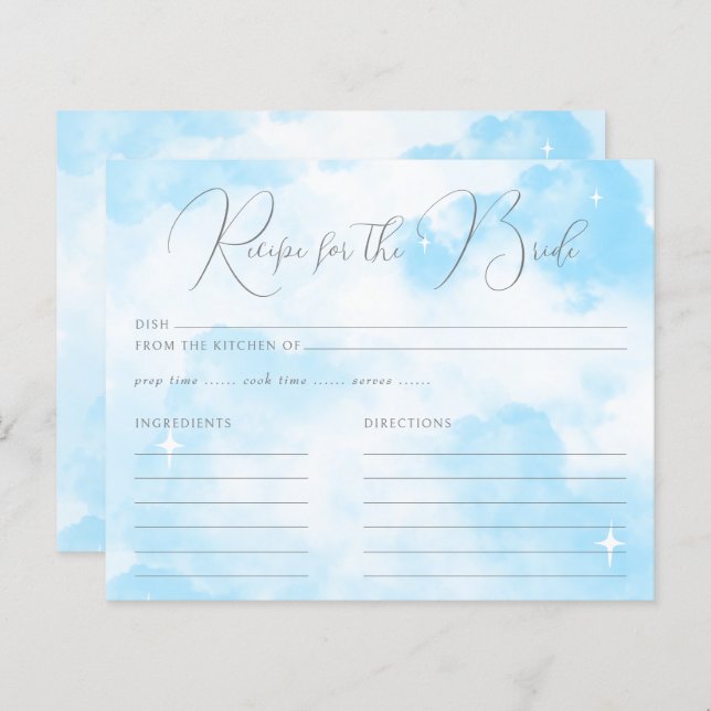 Modern Pastel Blue Cloud Nine Recipe för Bride (Fram/baksida)