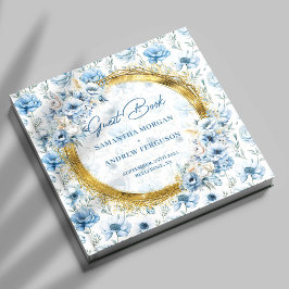 Modern Pastel Blue Guld Glitter Bröllop Guest Bok