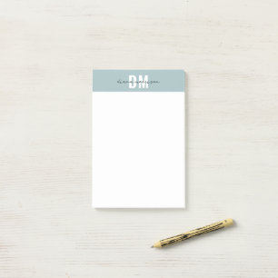 Modern Pastel Blue & Initial Script Monogrammed Post-it Block