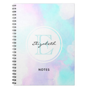 Modern Pastel Blue & Lila Watercolor Monogram Anteckningsbok