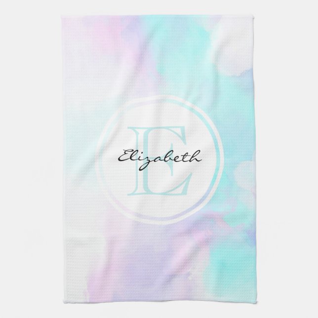 Modern Pastel Blue & Lila Watercolor Monogram Kökshandduk (Vertikal)