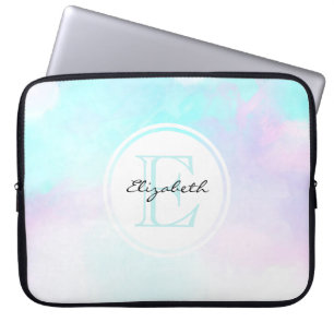 Modern Pastel Blue & Lila Watercolor Monogram Laptop Fodral