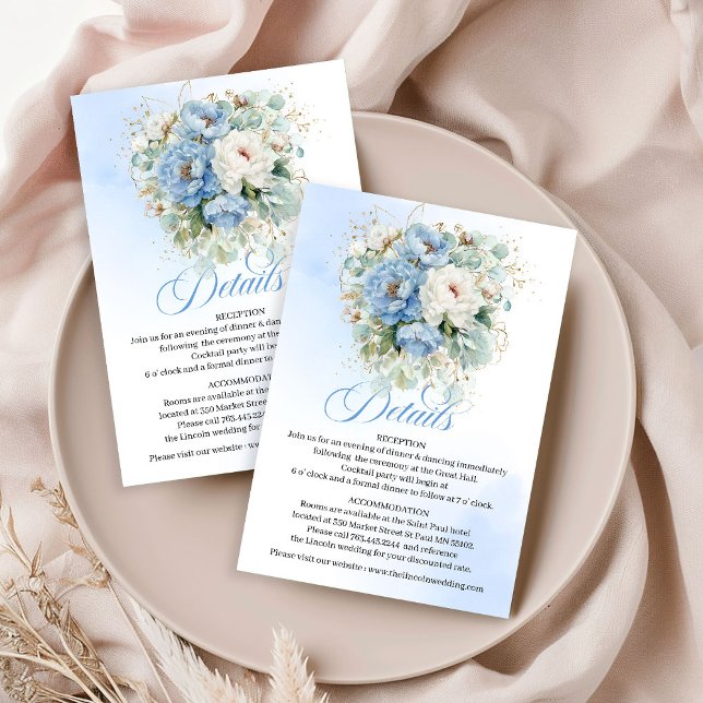 Modern Pastel Blue Peonies Greenery Details Card Tilläggskort (Modern Pastel Blue Peonies Greenery Details)