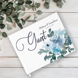 Modern Pastel Blue Ro Blommigt Bröllop Guest Bok