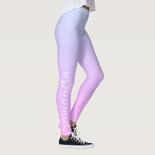 Modern Pastel Blue & Rosa Ombre Monogrammed Leggings (Höger)