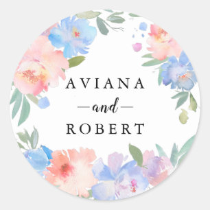 Modern Pastel Blue Rosa Wandebröllop-favör Runt Klistermärke