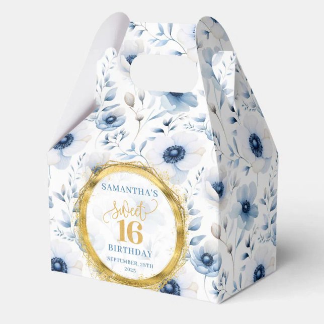 Modern Pastel Blue Sweet 16 Guld Glitter favoritbo Presentaskar (Modern Pastel Blue Sweet 16 Gold Glitter Favor Box)