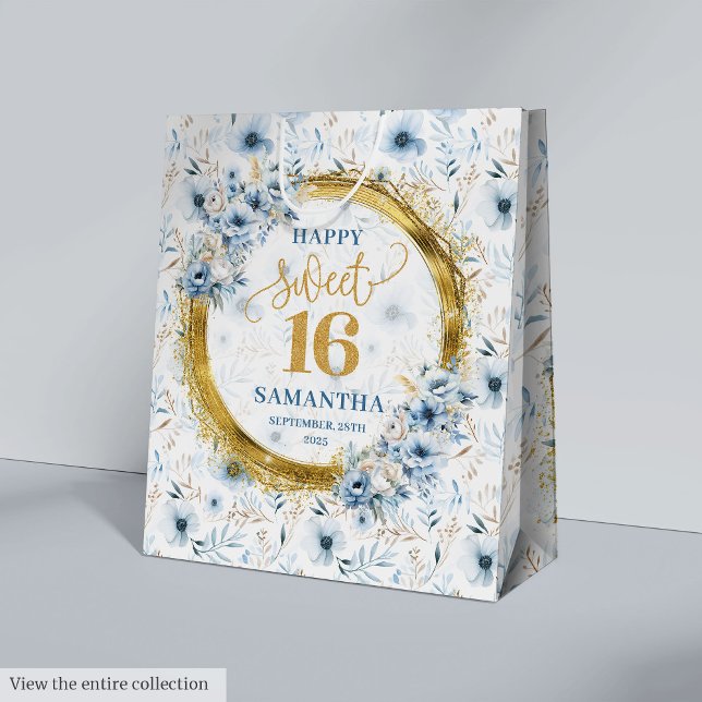 Modern Pastel Blue Sweet 16 Guld Glitter Gift Bag (Modern Pastel Blue Sweet 16 Gold Glitter Gift Bag)