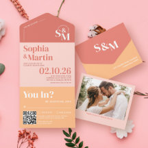 Modern Pastel Bright Peach och Coral Photo Bröllop
