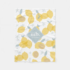 Modern Pastel Citrus Lemons Mönster Monogram Fleecefilt