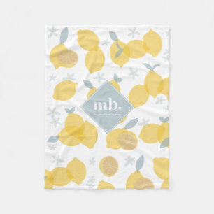Modern Pastel Citrus Lemons Mönster Monogram Fleecefilt
