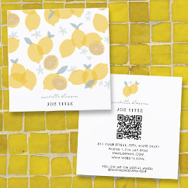 Modern Pastel Citrus Lemons QR-kod Fyrkantigt Visitkort