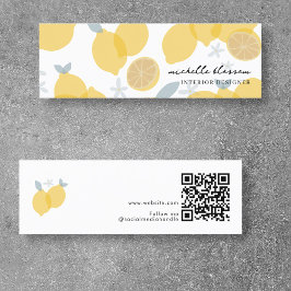 Modern Pastel Citrus Lemons QR-kod Minimal Mini Visitkort