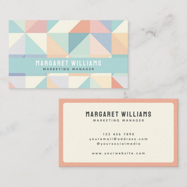 Modern Pastel Färg Geometric Mönster Design Visitkort (Fram/baksida)
