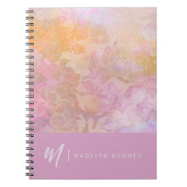 Modern Pastel Floral Pattern Monogram Anteckningsbok