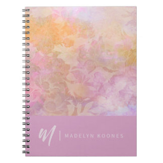 Modern Pastel Floral Pattern Monogram Anteckningsbok