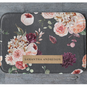 Modern Pastel Flowers & Kraft Black Badrumsmatta
