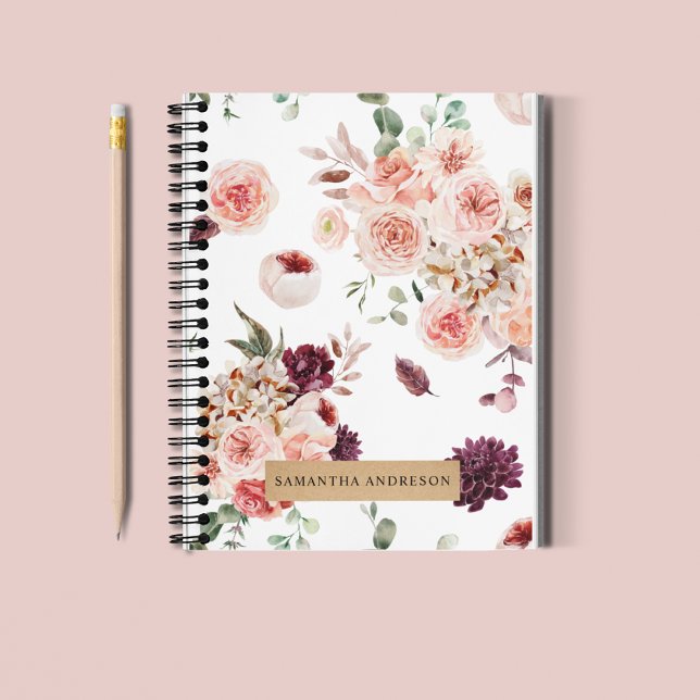 Modern Pastel Flowers & Kraft Personlig Gift Anteckningsbok (Skapare uppladdad)