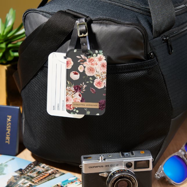 Modern Pastel Flowers & Kraft Personlig Gift Bagagebricka (Framsida & Baksida)