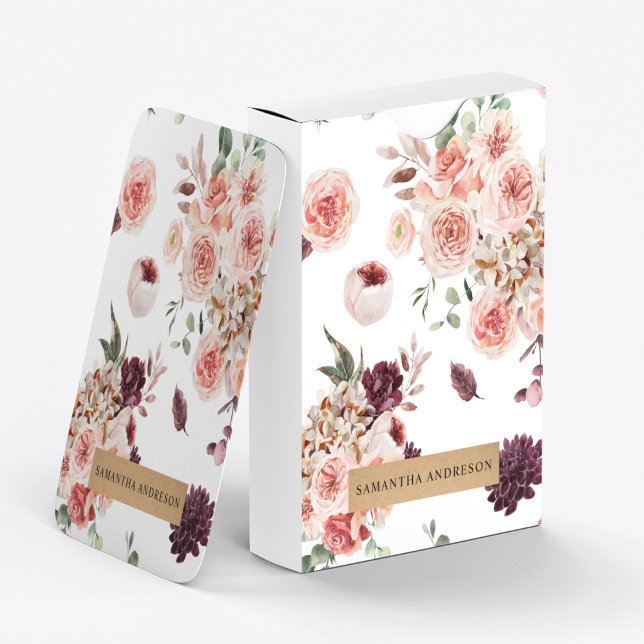 Modern Pastel Flowers & Kraft Personlig Gift Casinokort (Skapare uppladdad)