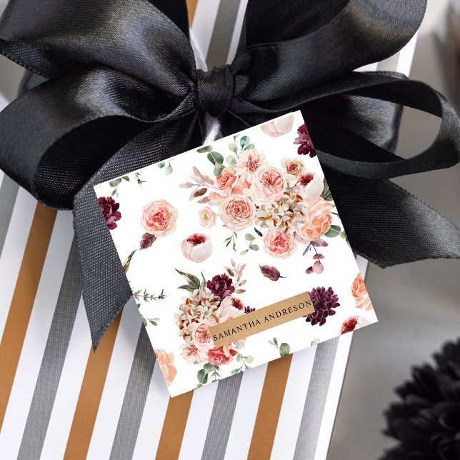 Modern Pastel Flowers & Kraft Personlig Gift Gåvor Etiketter (Skapare uppladdad)