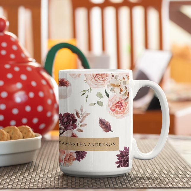 Modern Pastel Flowers & Kraft Personlig Gift Kaffemugg (Skapare uppladdad)