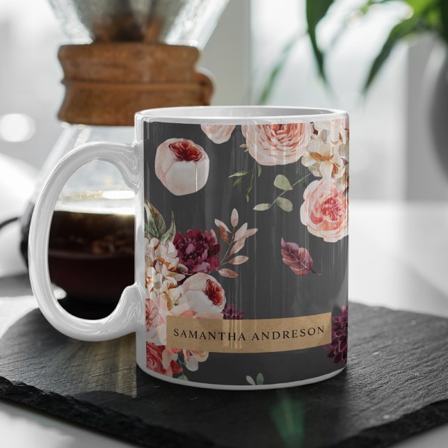 Modern Pastel Flowers & Kraft Personlig Gift Kaffemugg (Skapare uppladdad)