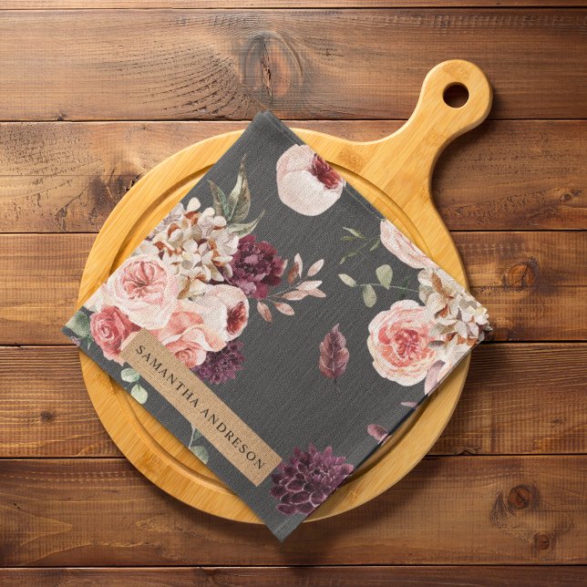 Modern Pastel Flowers & Kraft Personlig Gift Kökshandduk (Skapare uppladdad)