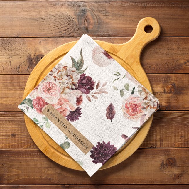 Modern Pastel Flowers & Kraft Personlig Gift Kökshandduk (Skapare uppladdad)