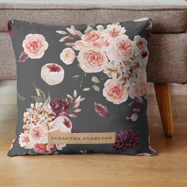 Modern Pastel Flowers & Kraft Personlig Gift Kudde (Skapare uppladdad)