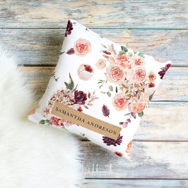 Modern Pastel Flowers & Kraft Personlig Gift Kudde